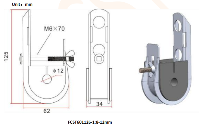 FCST601126 J Type Suspension Clamp For ADSSOPGW Cable (1) FCST601126 J Tipo de abrazadera de suspensión para el cable ADSSOPGW (1)