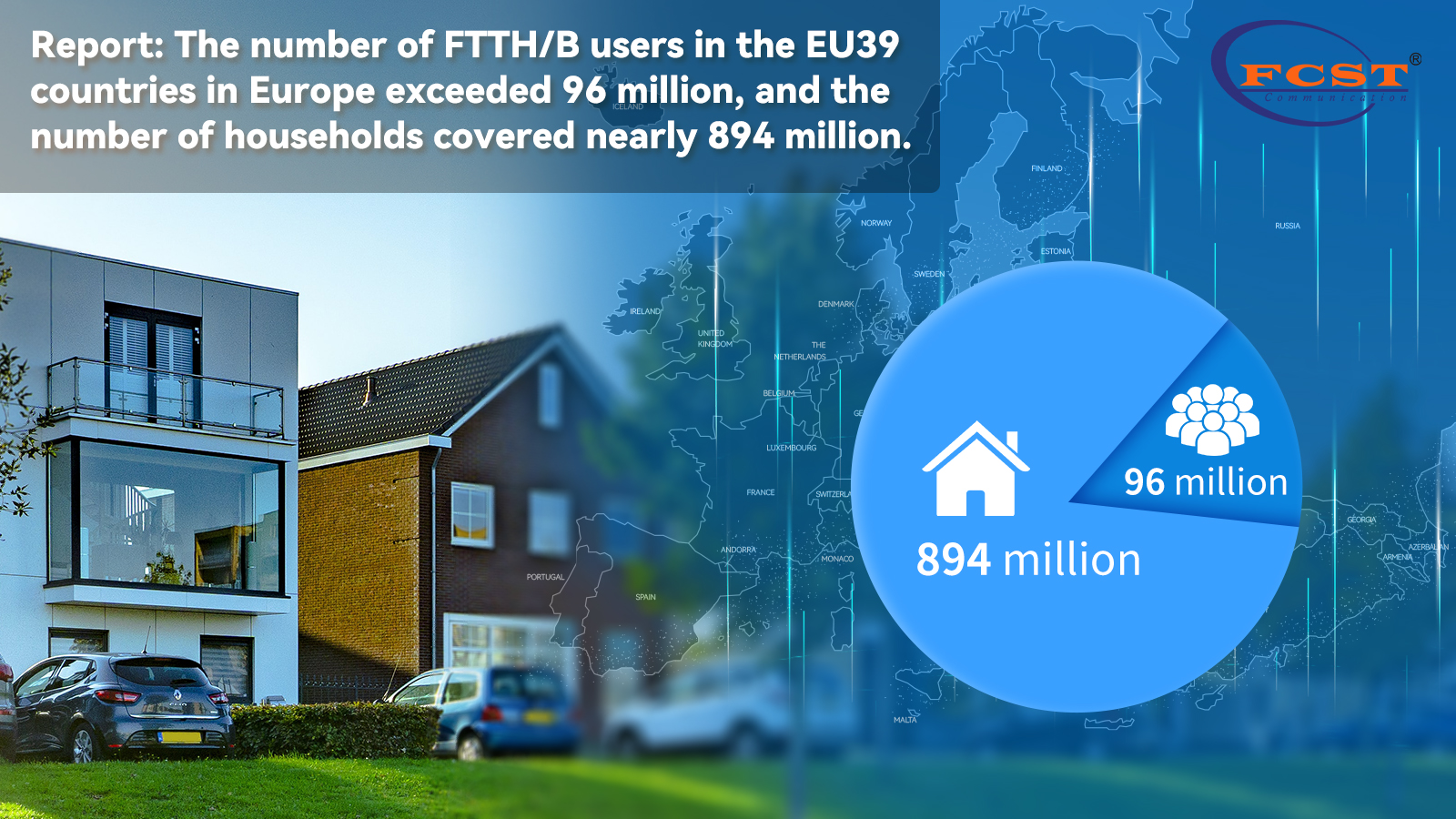 Informe: El número de usuarios de FTTH/B en los países de la UE39 en Europa superó los 96 millones y el número de hogares cubría casi 894 millones.
