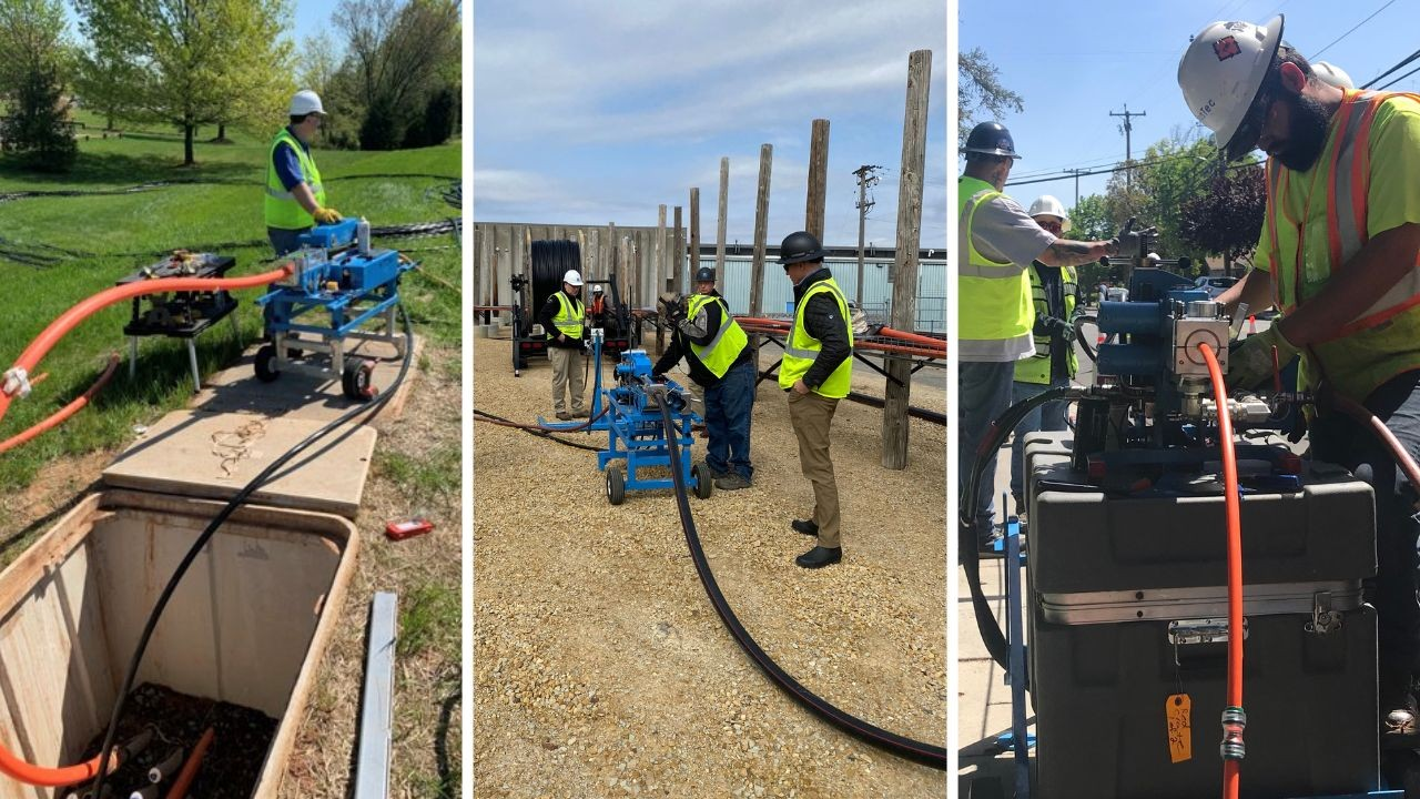 Se deben configurar algunos equipos antes de soplar el cable de fibra.