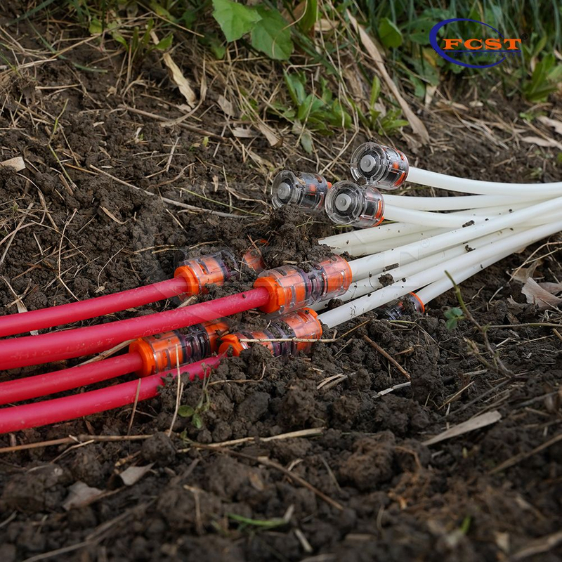 Uso del conector recto del microducto FCST-15JDB-SC IP68 DB para el sistema de soplado de aire de fibra óptica